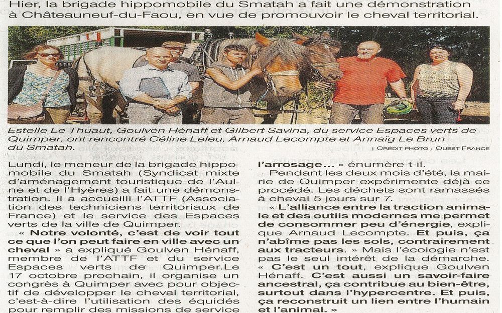 Rencontre professionnelle - "Le cheval territorial en ville" Article de presse Ouest France - zoom 